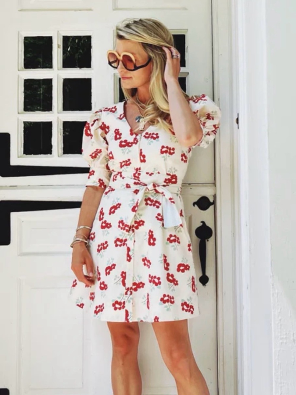 Buru Deep V Day Gown - MINI red white tie front dress NWT $208